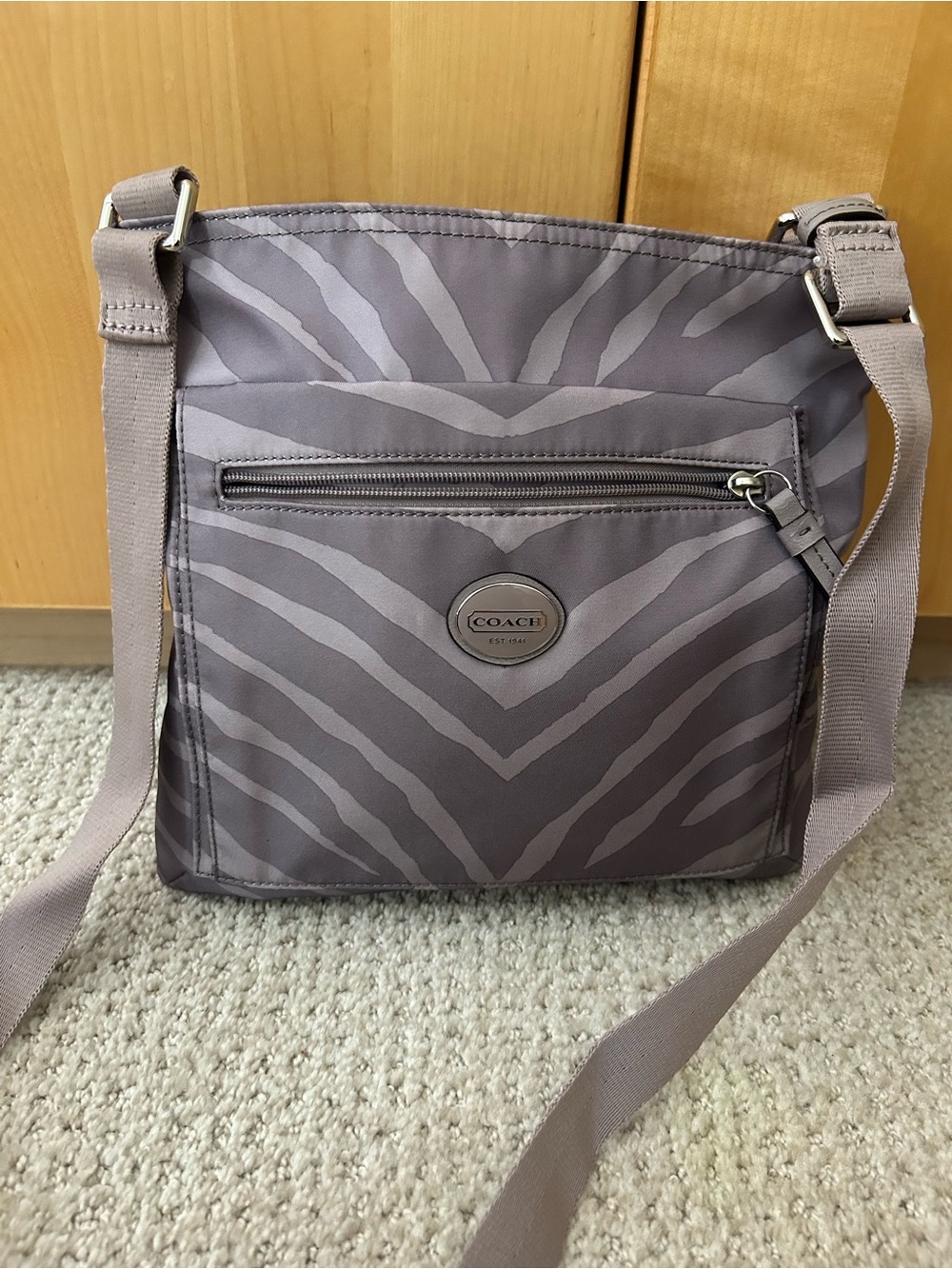 Coach Purple Zebra-Print Crossbody Messenger Bag
